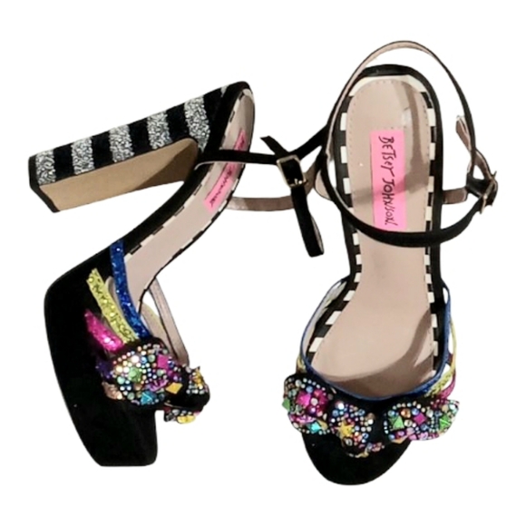 Betsey Johnson Tobie Embellished Platform Heeled Sandals - Picture 4 of 16